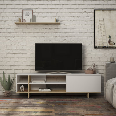 Ajay Modern TV Stand for TVs up to 78" | 160 cm Wide | Includes Wall Shelf