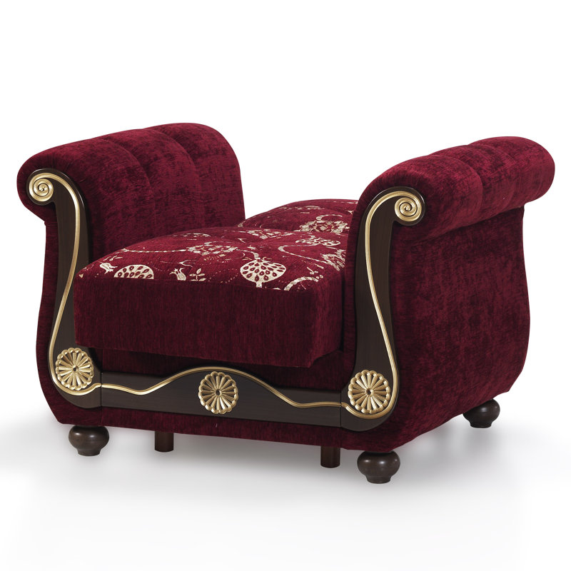 Burgundy Chenille Convertible Sleeper Arm Chair with Storage