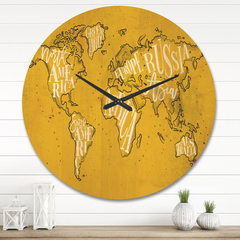 Horloge murale rétro en bois mappemonde, Très grand