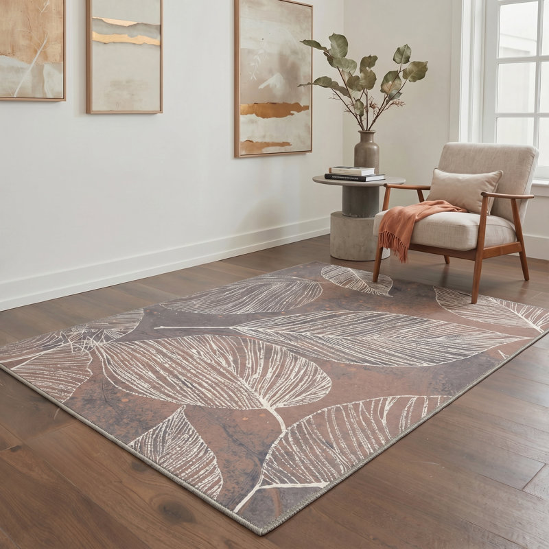 Abrahamson Folia Vintage Machine Washable White / Blue / Orange Indoor Area Rug with Non-Slip Backing, Rectangle 6' x 9'