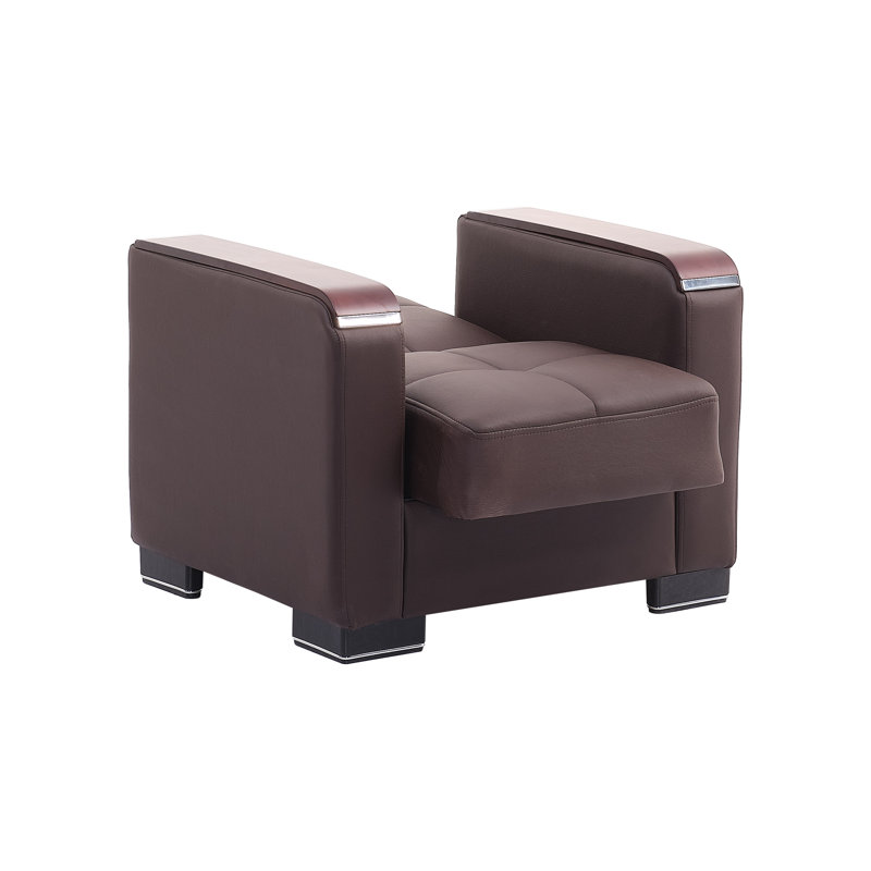 Fauteuil convertible 3 en 1 avec rangement Neubauer, Similicuir brun
