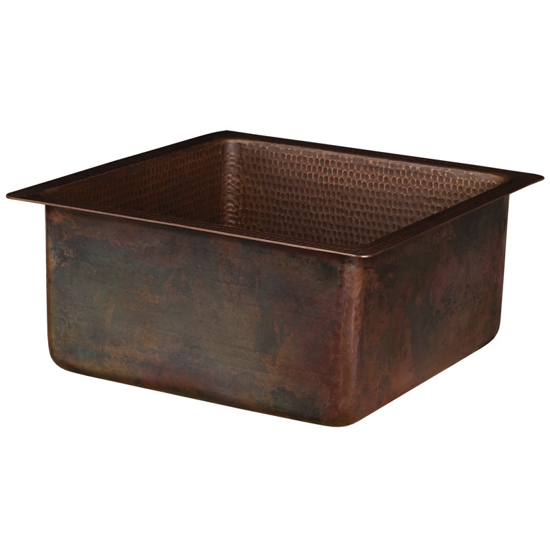 Évier de bar / préparation en cuivre martelé 16 po avec ouverture de drain 3,5 po