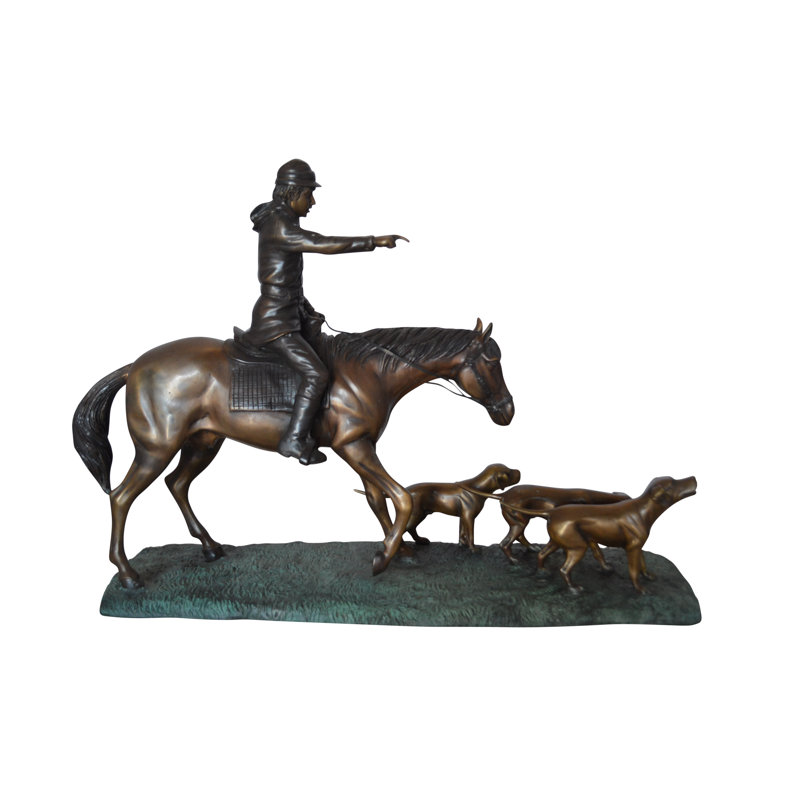 Statue en bronze Artoria Hunter avec 3 chiens - Taille: L 26 po x l 8 po x H 19 po.