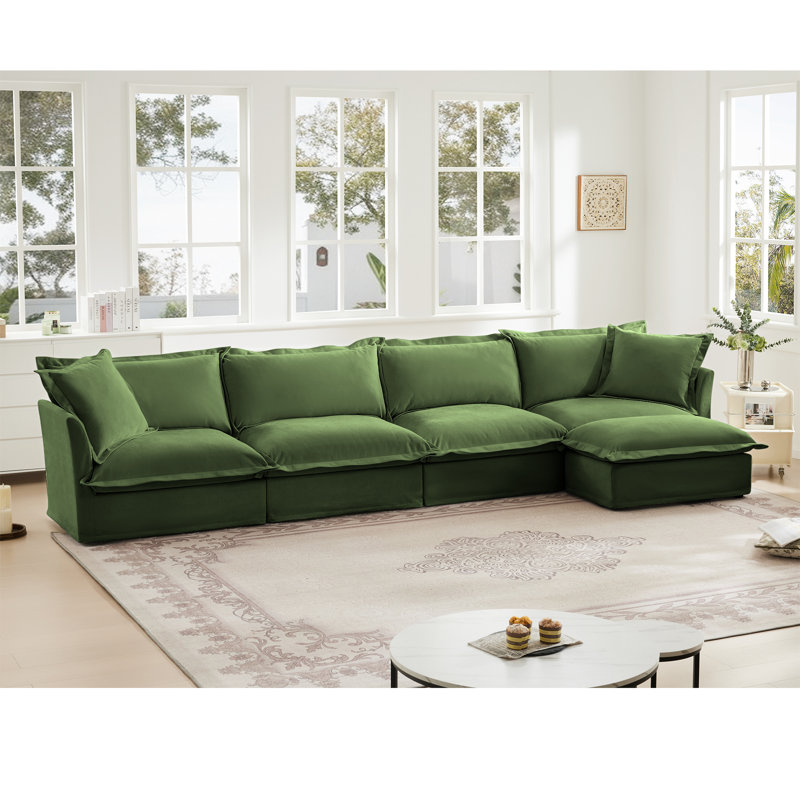 Canapé modulaire avec repose-pieds London, H 34,6 po x l 156,6 po x P 55 po, Chenille verte