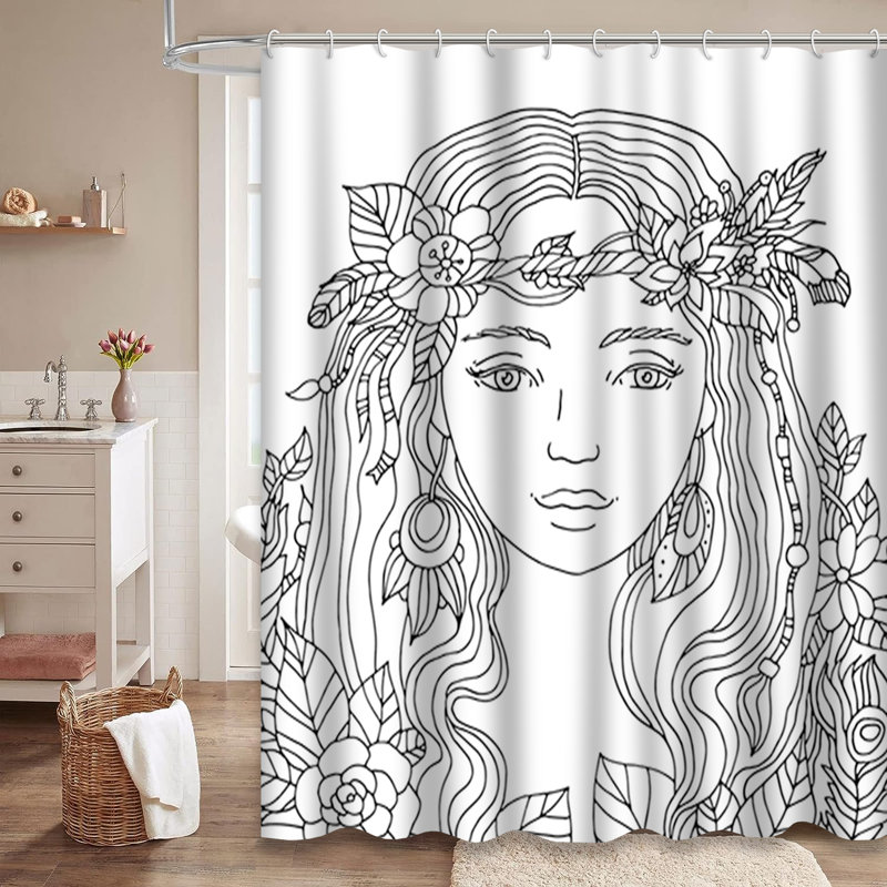 Rideau de douche coloré à plumes noires avec 12 crochets, L 72 po x l 84 po