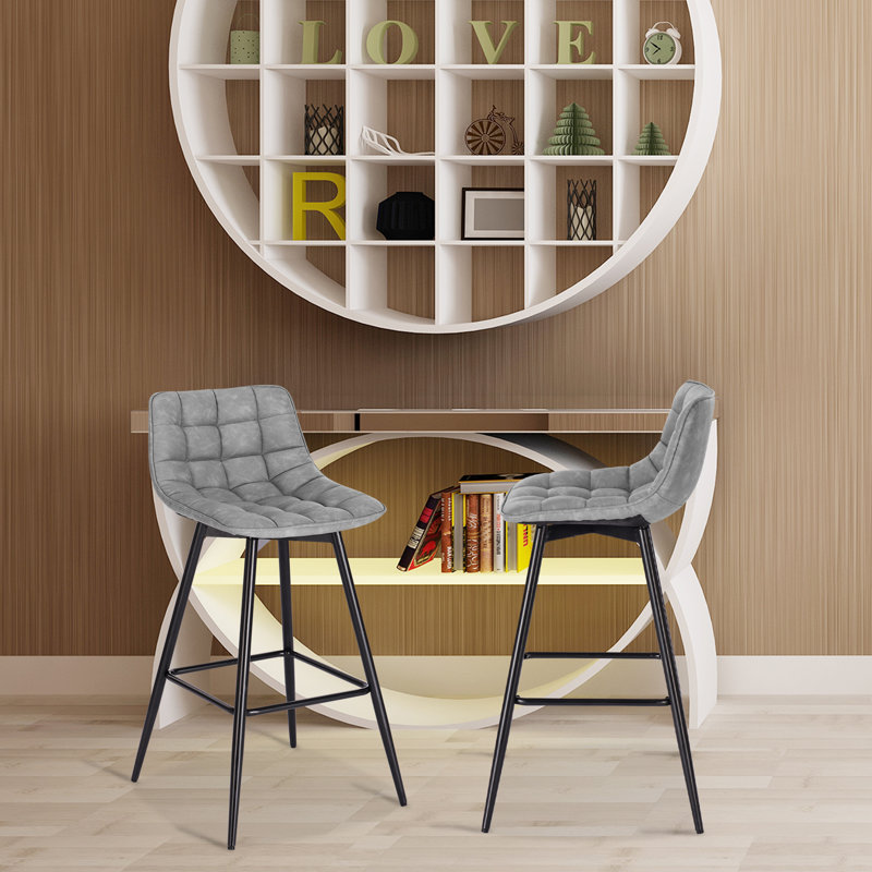 Upholstered Counter Stool with Metal Frame, Grey