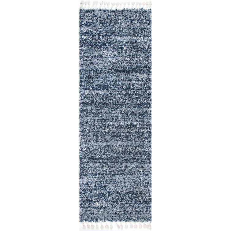 Esch Shag Tasseled Power Loom Performance Blue Rug