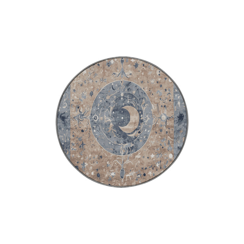 Machine Washable Gray Area Rug, Round 6'