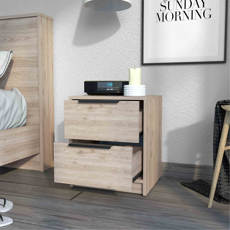 Washington Nightstand, Two Large Drawers, Light Gray