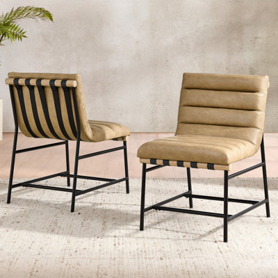 Nicco Vegan Leather Tan Upholstered Side Chair (Set of 2)