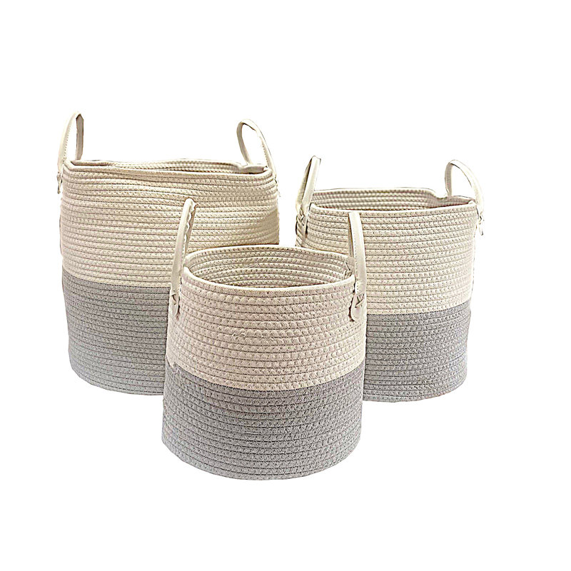 Canvas Laundry Basket with Handles, Beige/Grey, Large (H 42 cm x W 38 cm x D 38 cm)
