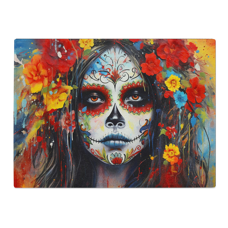 Sugar Skull Action  Glass Chopping Board