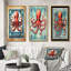 «Retro Stamp Portrait Of Red Octopus», 3 pièces sur toile-922760186-922760163