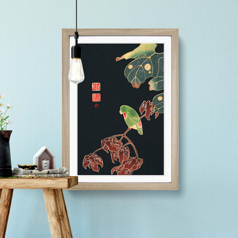 Parakeet Parrot by Ito Jakuchu - Framed Print, Oak Framed, 36cm H x 27cm W x 2cm D