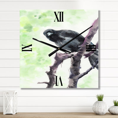 Horloge murale Curious Crow sur une branche