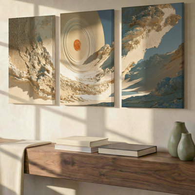 3 Pieces Exculisive Abstract Sculptural Forms Large Wall Art in Neutral Tones, Modern Canvas Decor for Living Room, Bedroom, Office and Home