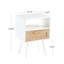 Table d'appoint moderne avec tiroir et pieds en bois massif en blanc, polyvalente pour le salon et la chambre à coucher, L 15,32 po x l 11,94 po H 21,57 po, capacité de charge forte 15,32 po pieds, blanc-1579899608