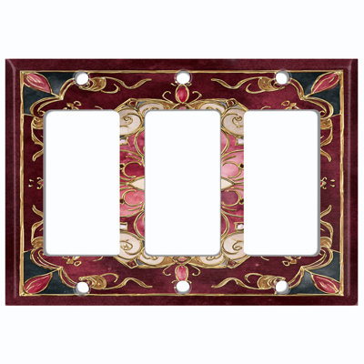 Couvercle de plaque d'interrupteur en métal; Bascule à 4 bandes standard des États-Unis - image imprimée de l'art floral rétro