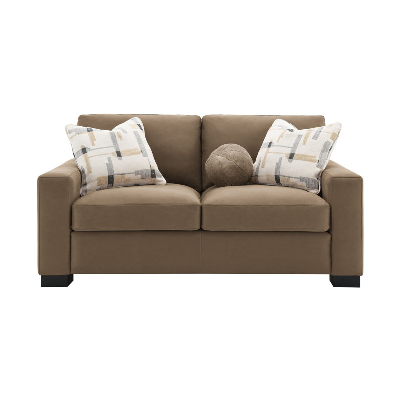 Causeuse en suède brun Darya avec 3 coussins, 36" H x 69" W x 39" D, 2