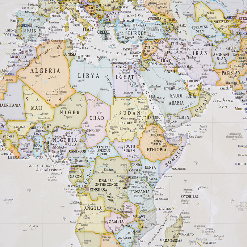 Classic World Map - Print, 84.1cm H x 118.9cm W x 0.5cm D, Laminated