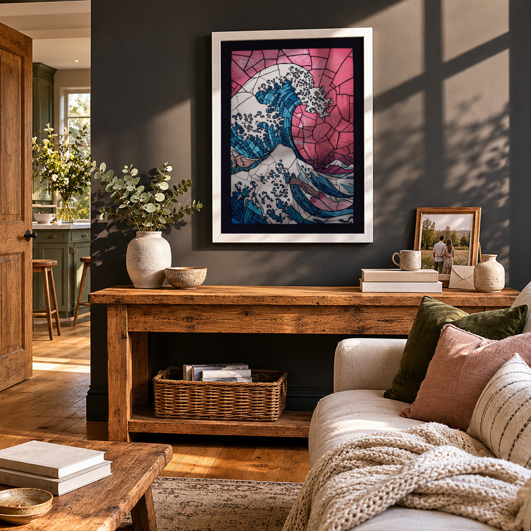 Wave Stained Glass Japandi Framed Art Print