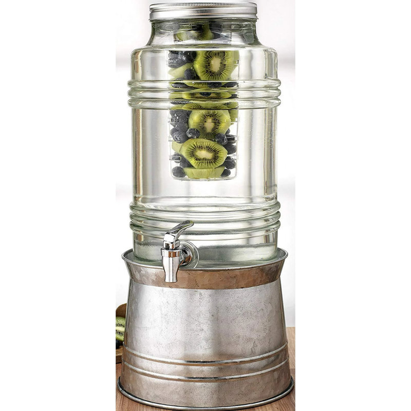 Breeze 2.4 Gallon Beverage Dispenser With Ice Insert, Fruit Infuser & Galvanized Base