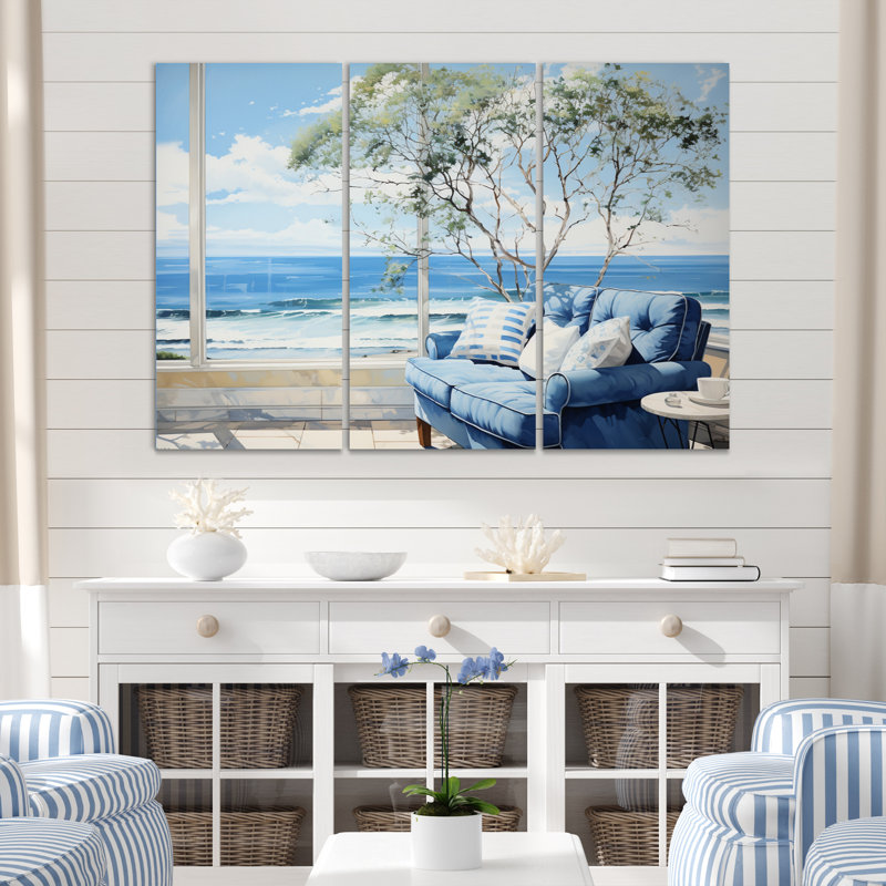 «Coastalwindows Windows To The II» sur toile, reproduction de 3 pièces, H 32 po x l 48 po x P 1 po