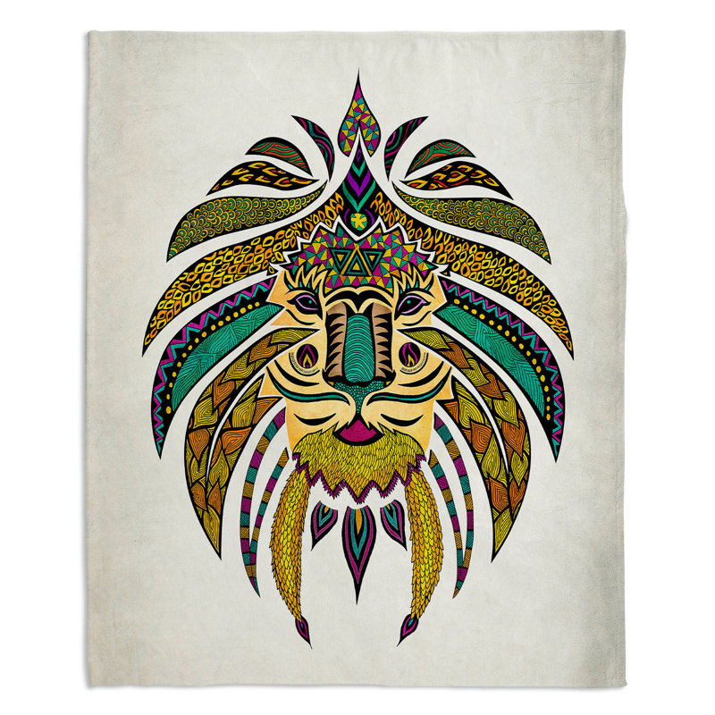 Jeté turquesa tribal lion empereur , l 51 po x L 60 po, Jaune / vert