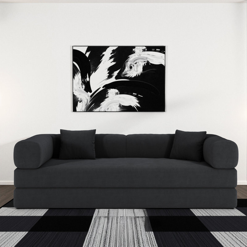 78,8 pouces de sol - Lit sur pied avec, modulaire convertible, couleur grise, profondeur d'assise de 70 cm, bloc de pouding à formes variables en lit double, velours côtelé froissé, conception avec accoudoirs de type L