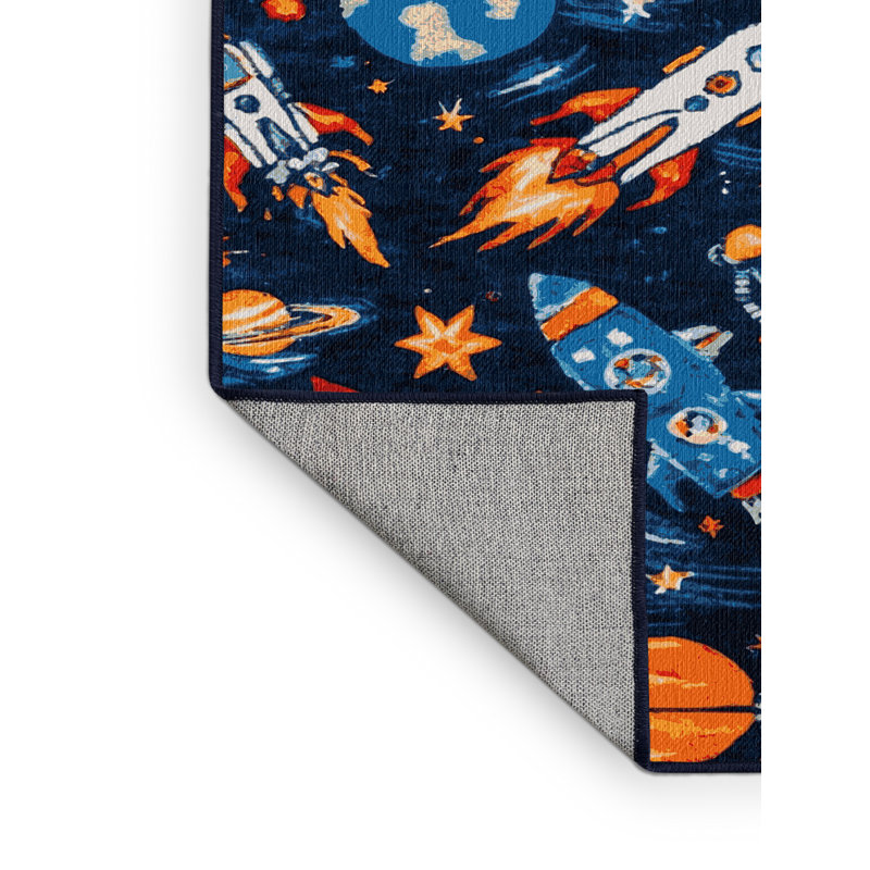 Tapis bleu lavable à la machine, Rond 4 pi
