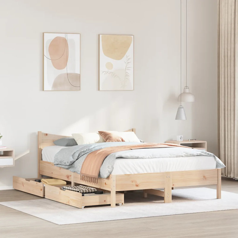 Solid Wood Bed, European Double (140 x 200cm), White
