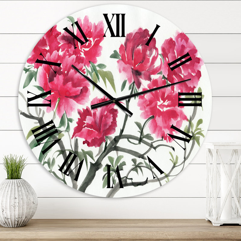 Horloge murale rétro - fleur d'azalée mauve traditionnelle, Moyenne