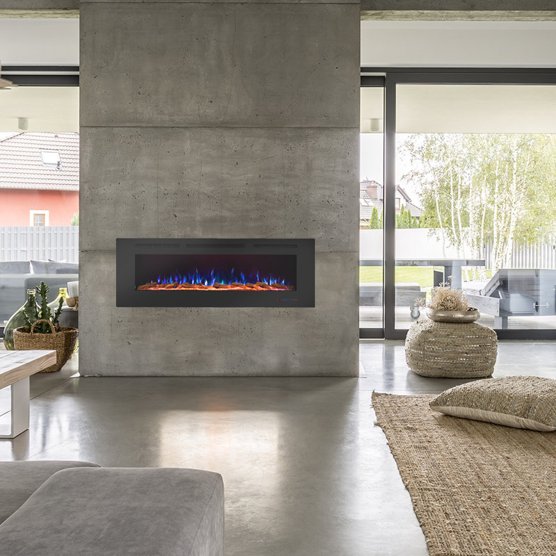 Modern Wall-Mounted And Recessed Electric Fireplace Inserts, 750W Or 1500W Heater Fireplace, Faux Log Or Crystal Hearth, Adjustable Realistic Flame, Remote Control And Smart Control By APP