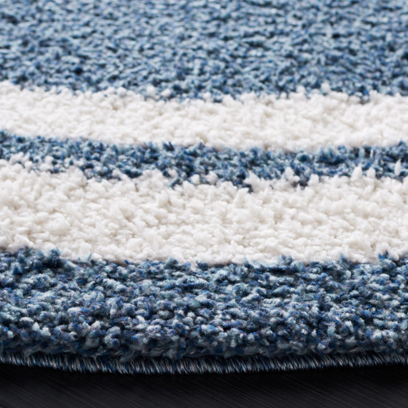 Calico Shag Performance Ivory/Blue Rug, Round 6'7"