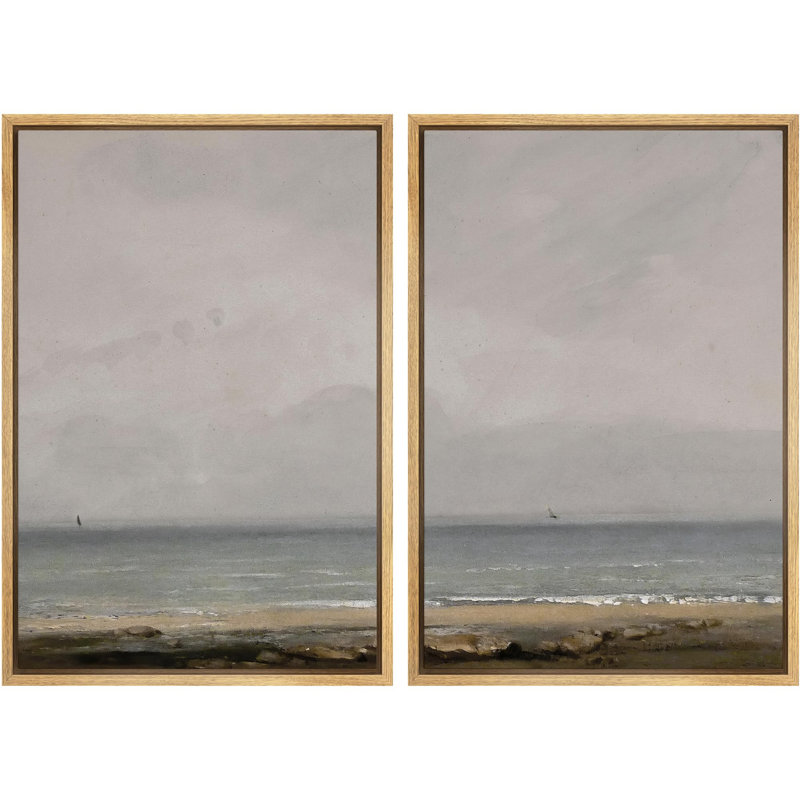 «Calm Maritime Horizon Serene Beachside», 2 pièces sur toile, Naturel, H 24 po x l 32 po