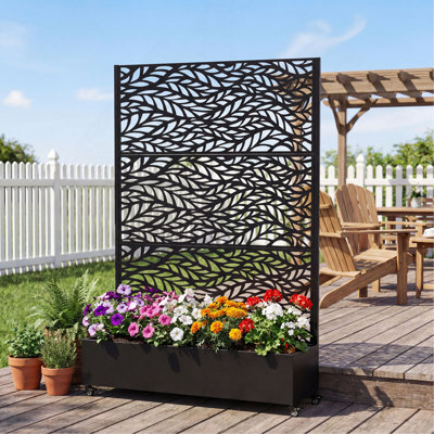 Lit de jardin surélevé en métal avec roues et treillis, pot à fleurs 73 po x 47 po x 16 po pour plantes grimpantes, légumes et vignes, avec écran d'intimité et trous de drainage