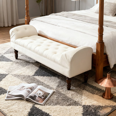 Banc de bout de lit capitonné, grand repose-pieds rembourré, repose-pieds avec pieds, tabouret avec accoudoirs roulés, banc en tissu rembourré, banc d'intérieur pour chambre à coucher, salon, entrée
