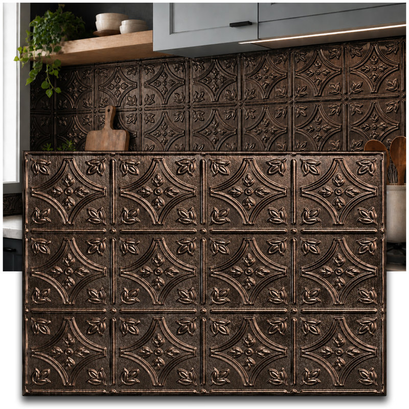 Ensemble de dosseret Savannah 18 po x 24 po - 5 tuiles, 2 garnitures en J et 1 garniture d'angle intérieure, Smoked Pewter