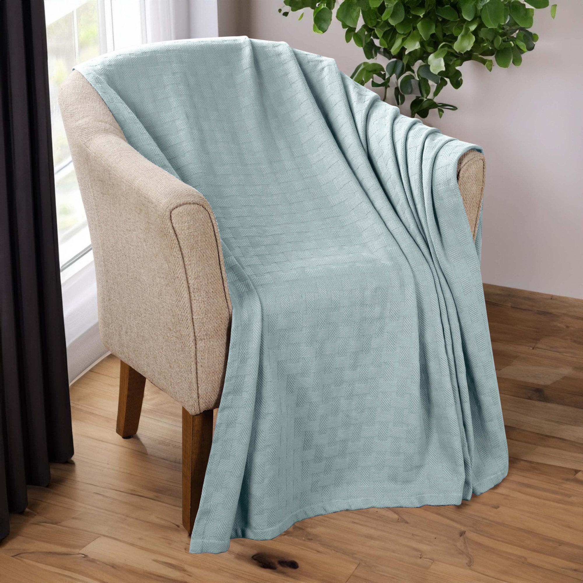 Bertie Cotton Machine Woven Throw Blanket, Light Blue, Twin