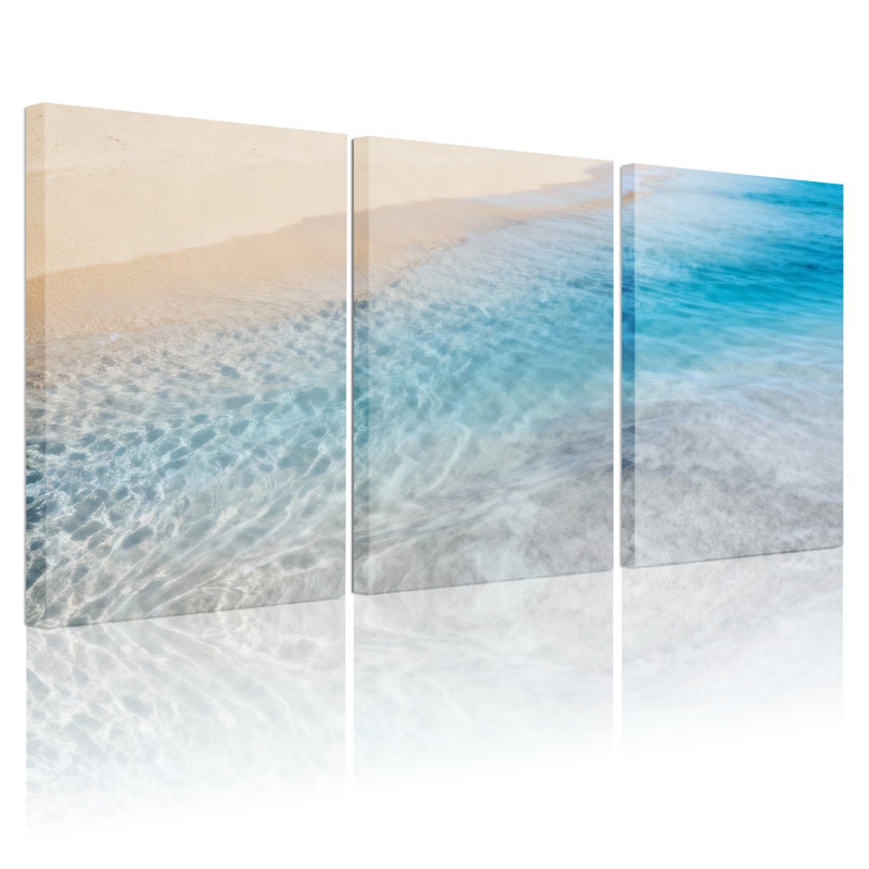 «Ocean Waves Beach Scene», ensemble de 3 reproductions d'art sur toile tendues sur toile, H 24 po x l 48 po