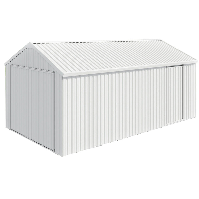 Remise de rangement pour garage en métal 12 pi x 20 pi, conception à double porte, structure en acier de calibre 14, unité extérieure galvanisée et 26 toits, finition crème