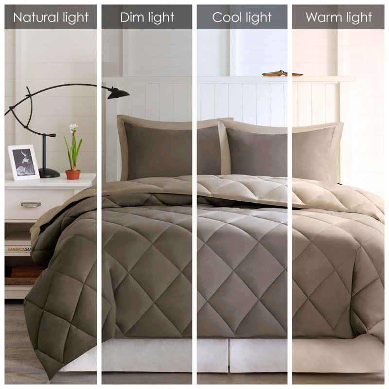 Full Brown and Sand Reversible Microfiber Down Alternative Comforter Set