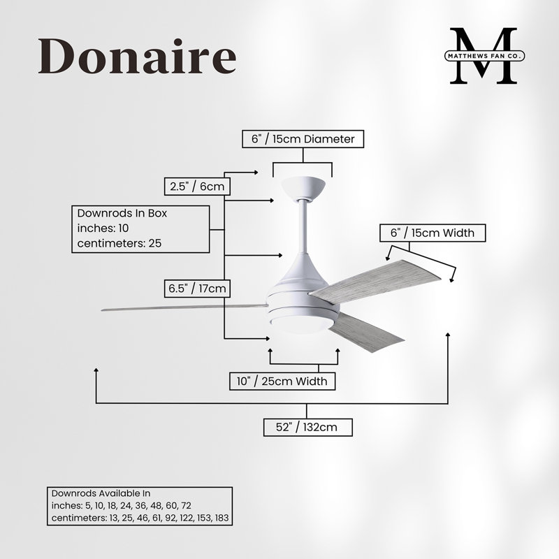 Donaire LED Outdoor Downrod Ceiling Fan, Gloss White, Barn Wood Tone
