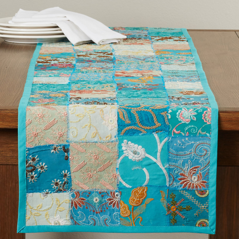 Jatia Hand Crafted Rectangular Cotton and Poly Recyled Sari Table Runner