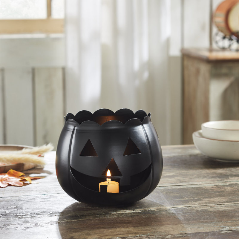 Jack-O-Lantern Candle Holder, Black, 6.25'' H X 7.5'' W X 7.5'' D