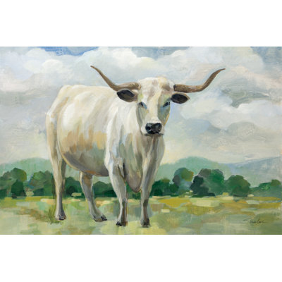 «White Longhorn Cow» sur toile par Silvia Vassileva