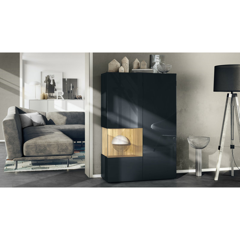 Alhassane 91.5 cm W Display Cabinet, Black/Natural Oak