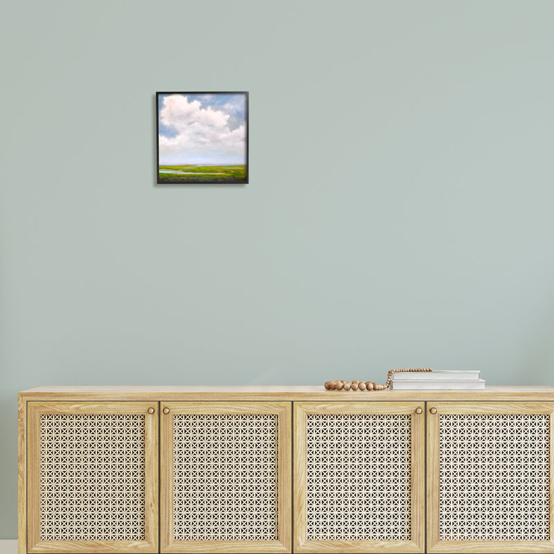 «Panoramic Meadow Horizon Clouds» par Catherine Andersen - peinture sur bois, Giclée encadrée noir minuit