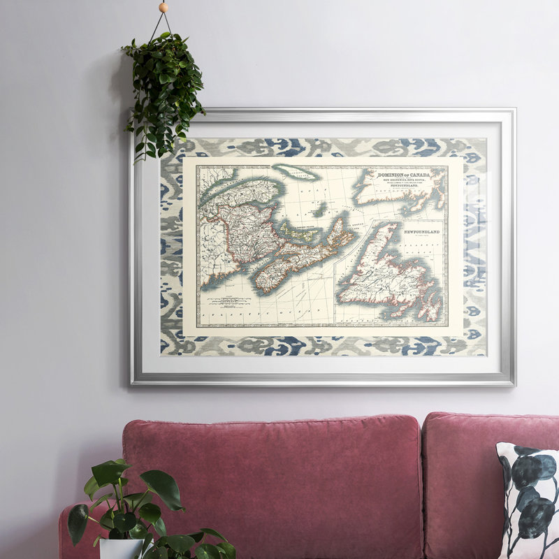 Carte du Canada bordée, impression sur papier, H 19 po x l 27 po x P 1,5 po, Argent