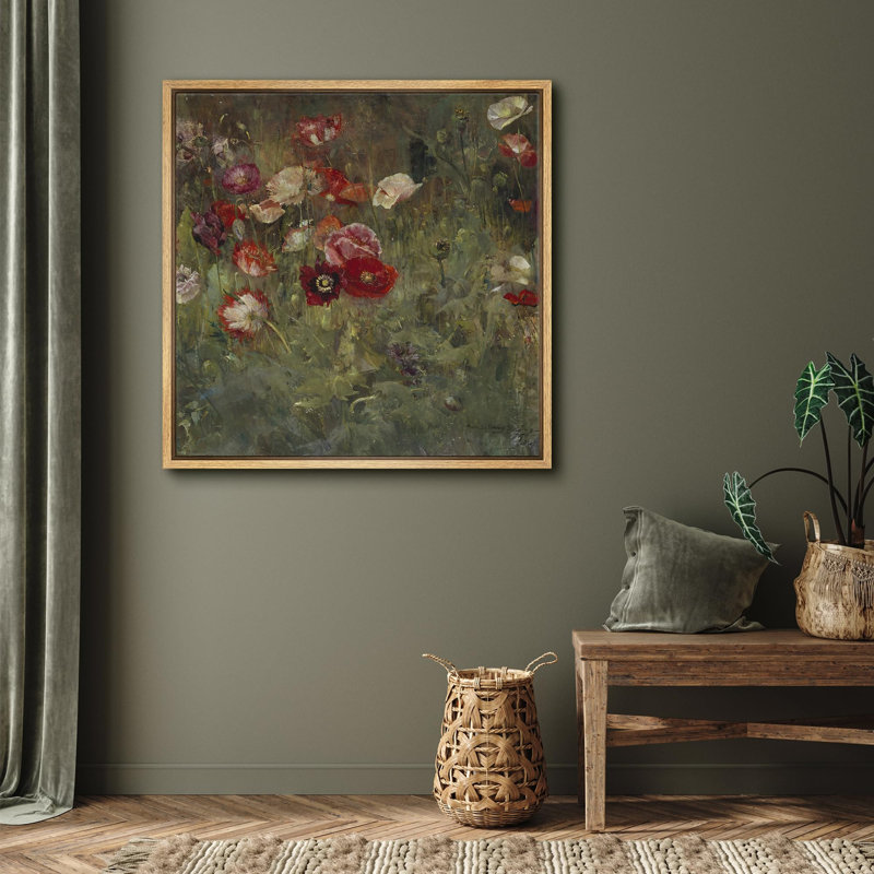 «Lush Poppy Field Vibrant Red and Pink Floral», reproduction sur toile, Toile naturelle, H 16 po x l 16 po